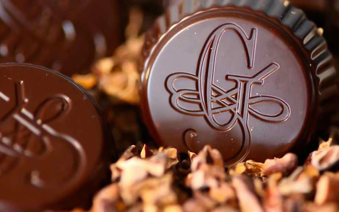 Chocolate praline with intricate design, part of Tasty Turin tour.
