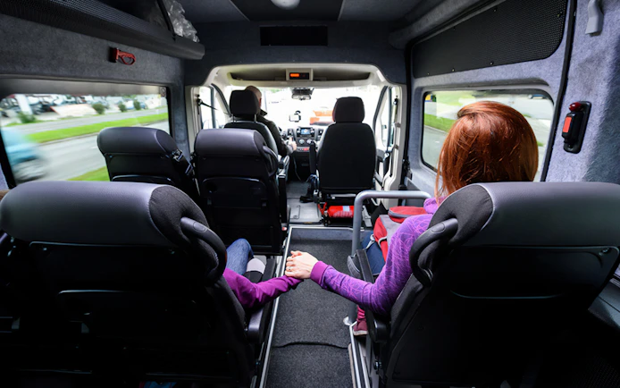 Private transfer van interior with passengers en route to Cappadocia airport.