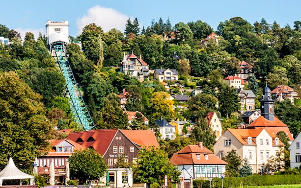 Houses and hillside railway in Dresden, Germany, viewable with Dresden City Card.