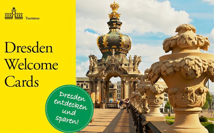 Dresden Zwinger Palace entrance with Dresden City Card promotion.