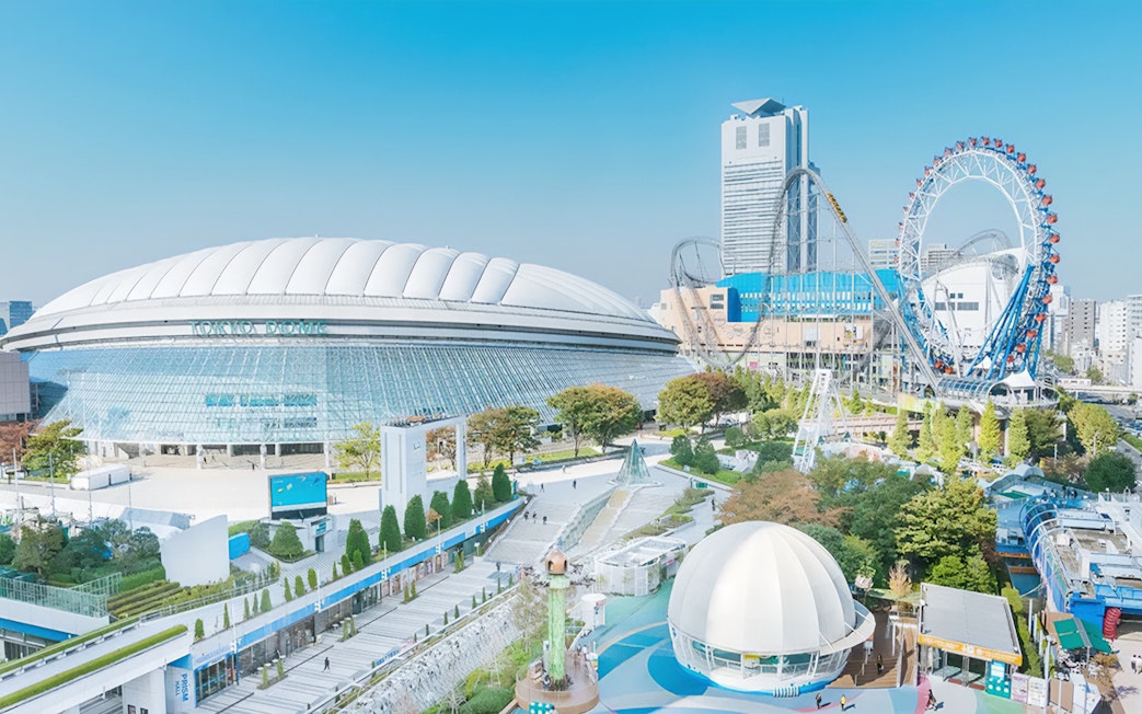 Tokyo Dome City with amusement rides and Space Museum TeNQ in Tokyo.