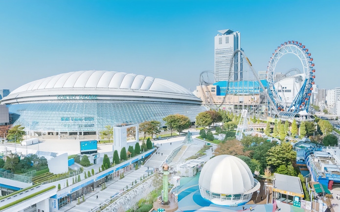Tokyo Dome City with amusement rides and Space Museum TeNQ in Tokyo.