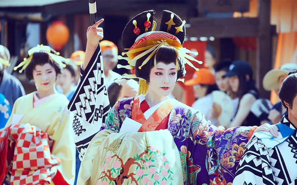 Traditional performers in Edo period costumes at Edo Wonderland, Japan.