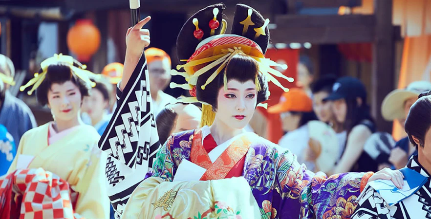 Traditional performers in Edo period costumes at Edo Wonderland, Japan.
