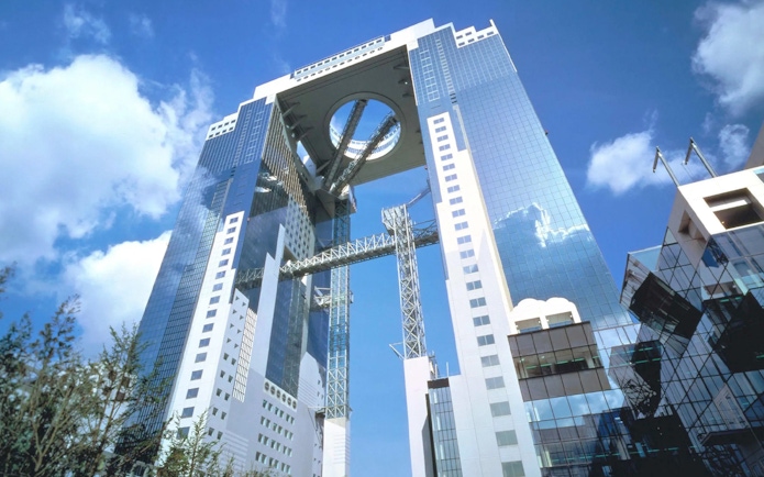 Umeda Sky Building in Osaka with floating garden observatory.