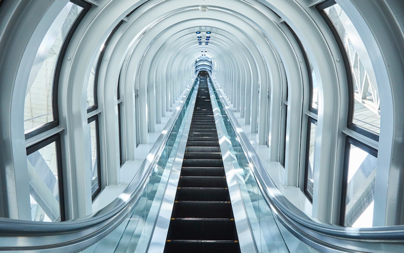 Escalator leading to the observation deck at Umeda Sky Building, Osaka.