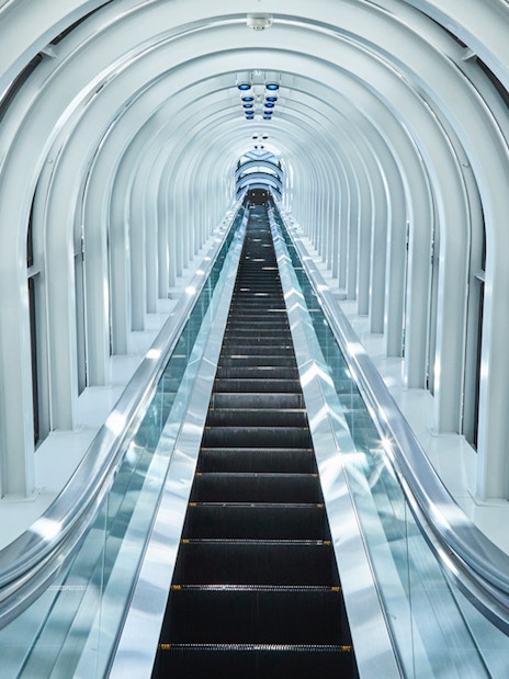 Escalator leading to the observation deck at Umeda Sky Building, Osaka.