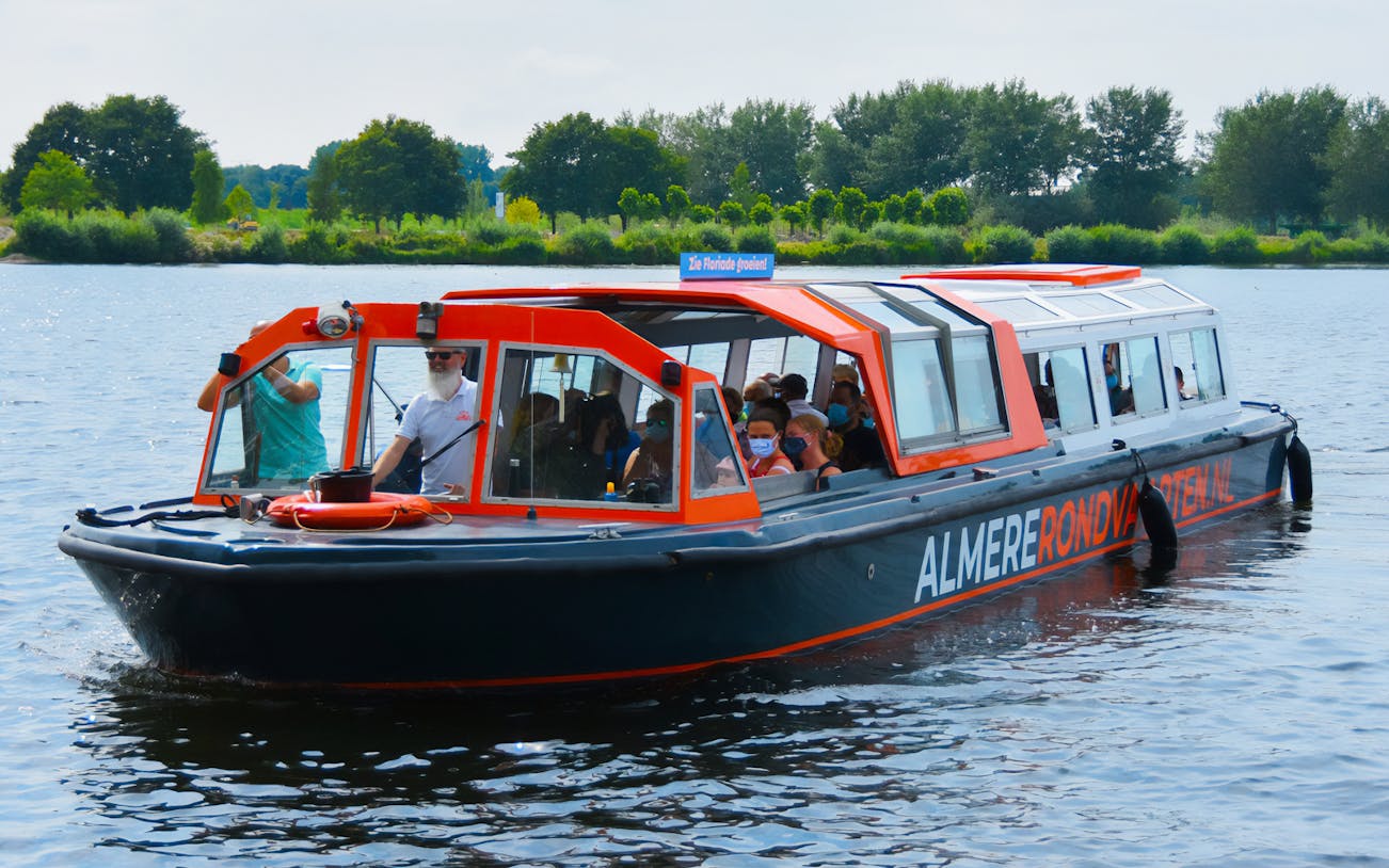 Shuttle boat transporting passengers from Almere to Floriade Expo 2022.