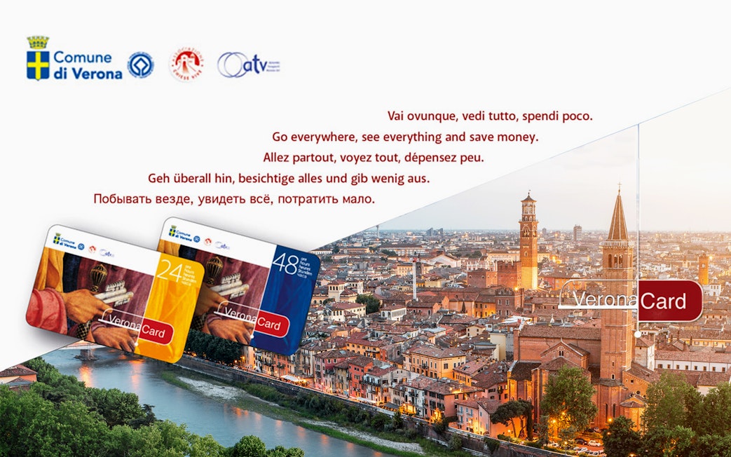 Verona cityscape with Verona Card and Gardaland Park combo offer.