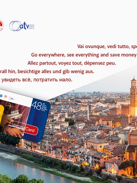 Verona cityscape with Verona Card and Gardaland Park combo offer.