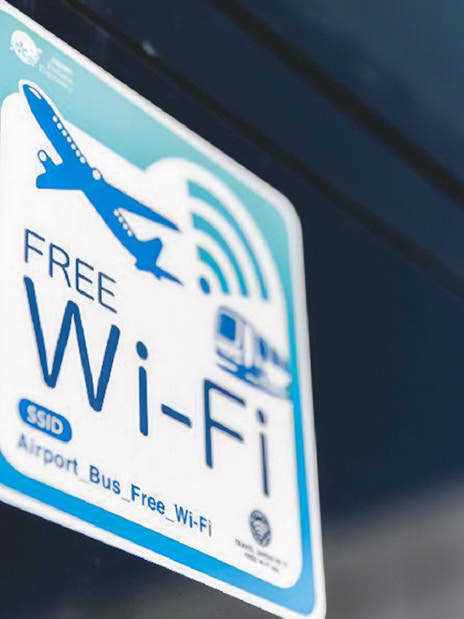 Free Wi-Fi sign on Kansai Airport Bus.