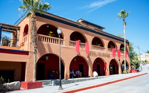 Hotel California facade on Private Todos Santos Jeep Tour, Baja California.
