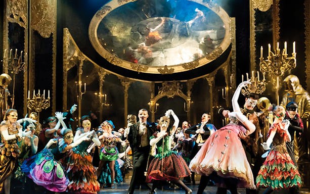 Performers in elaborate costumes during The Phantom of the Opera at Arts Centre Melbourne.
