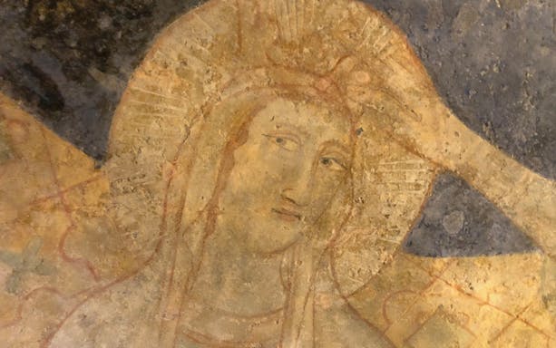 Ancient fresco detail in Narni Pass, Italy.