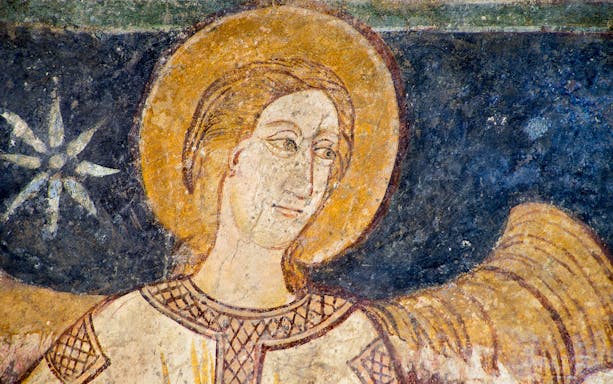Fresco of an angel in Narni, Italy, showcasing medieval art on the Narni Pass tour.