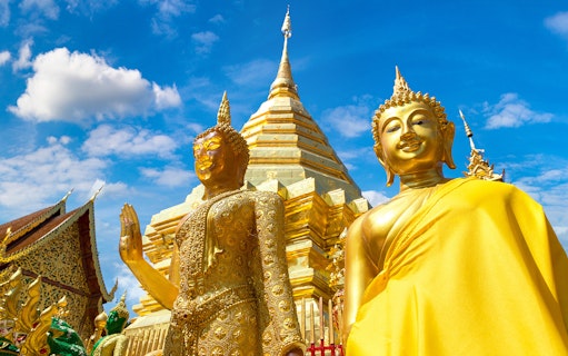 Golden Buddha statues at Wat Phra That Doi Suthep, Chiang Mai, Thailand.
