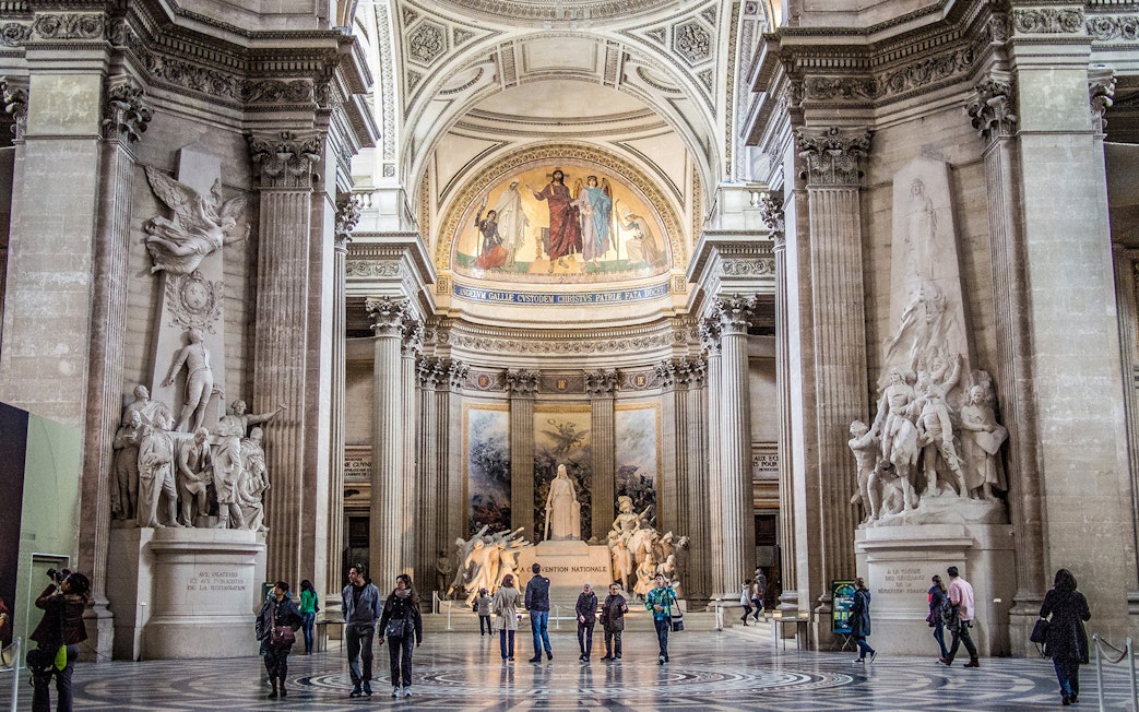 Pantheon interior with visitors, Paris Pass attraction.