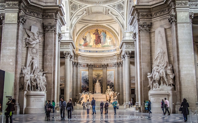 Pantheon interior with visitors, Paris Pass attraction.