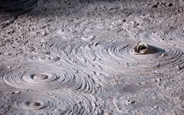 Bubbling mud pool in Rotorua, New Zealand, on a guided tour from Auckland.