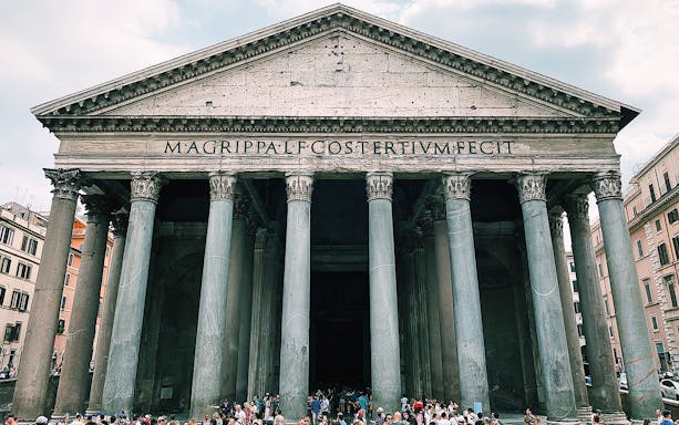 Pantheon facade in Rome during a private guided Baroque tour by scooter/segway.