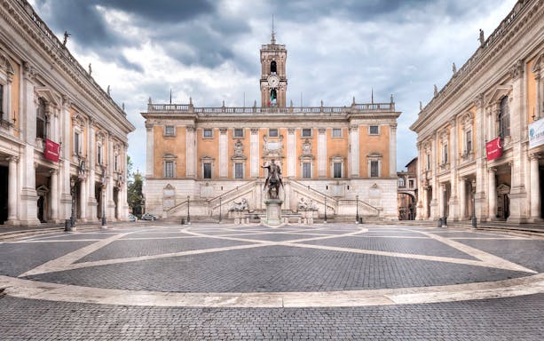 Capitoline Hill square with equestrian statue in Rome, Italy.