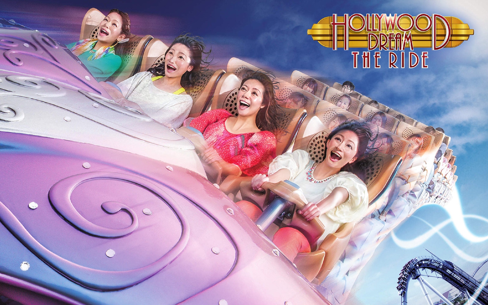 Riders enjoying Hollywood Dream roller coaster at Universal Studios Japan.