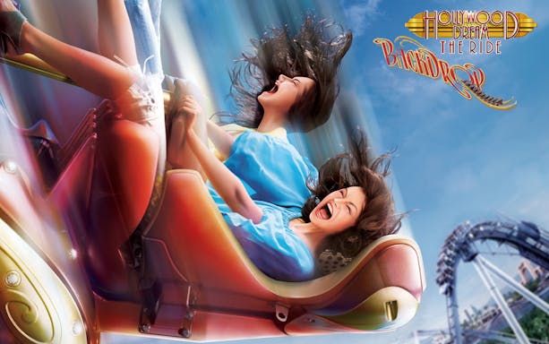 Riders enjoying Hollywood Dream roller coaster at Universal Studios Japan.