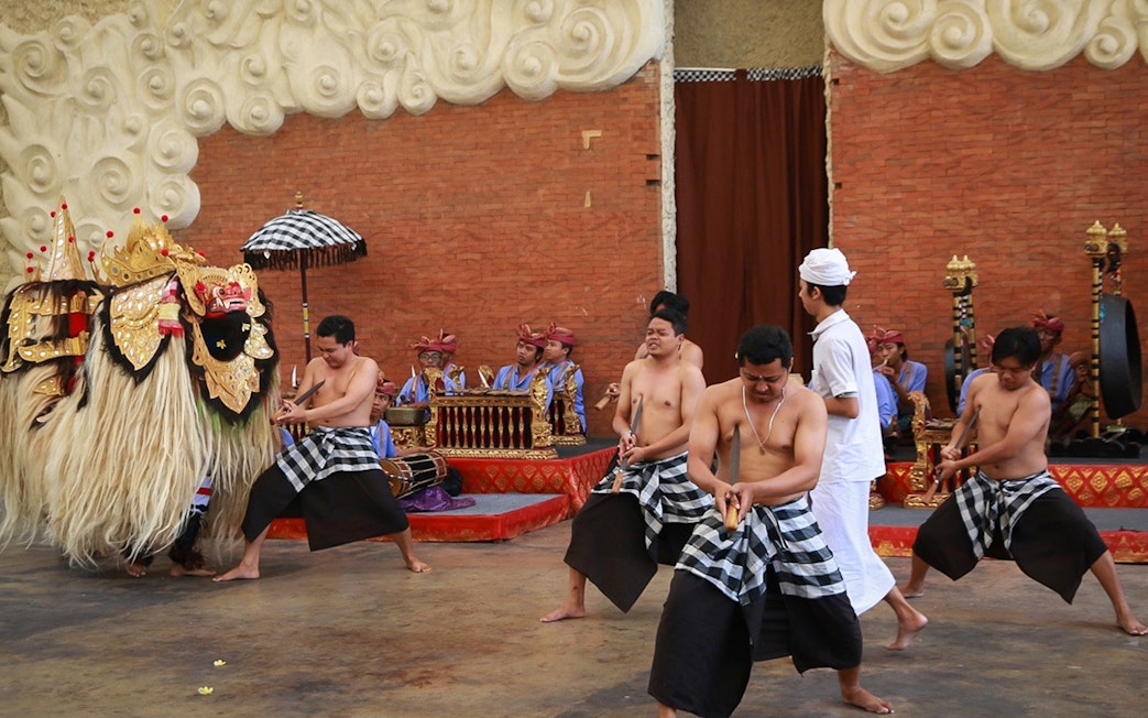 Traditional Balinese dance performance at Garuda Wisnu Kencana Culture Park, Bali.