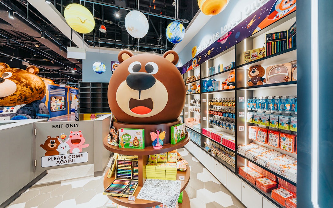 Kiztopia Club Jurong Point gift shop with bear-themed merchandise and colorful displays.