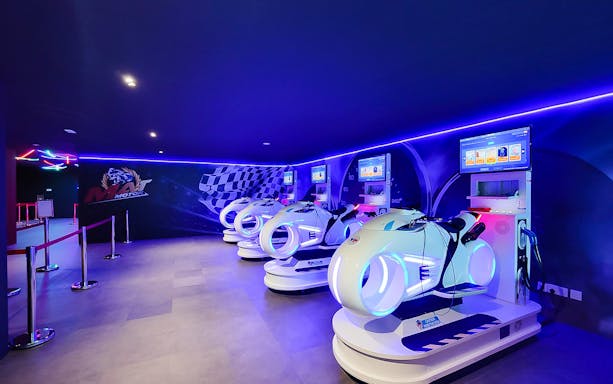 VR motorbike simulators at VR Universal attraction.