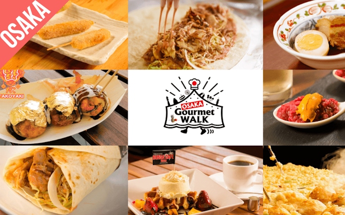 Osaka Gourmet Walk showcasing local dishes like takoyaki and okonomiyaki for Kansai 1 Week Pass.