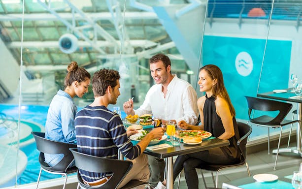 Group dining at Caldea's Thermoludic spa restaurant, Andorra.