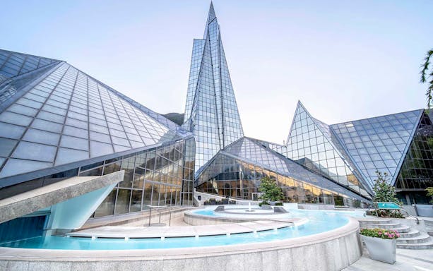 Caldea spa complex with modern glass architecture in Andorra.