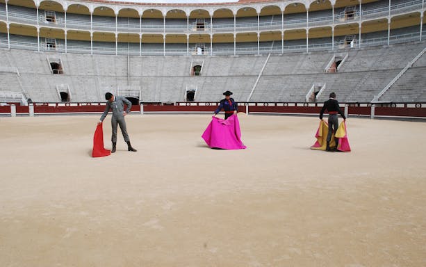 Bullfighters practicing at Las Ventas bullring in Madrid.
