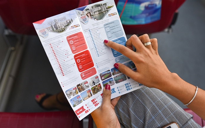 Lisbon tour map with Belem and Oriente lines highlighted.