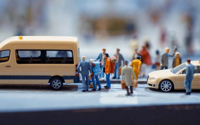 Miniature figures near vehicles at Hzero Miniature Railway Enterprise.