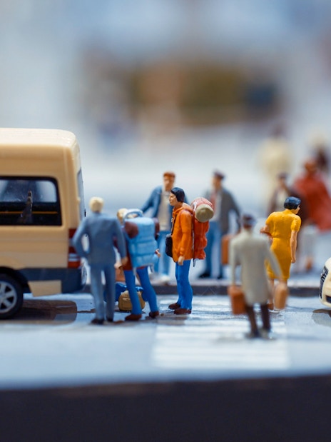 Miniature figures near vehicles at Hzero Miniature Railway Enterprise.