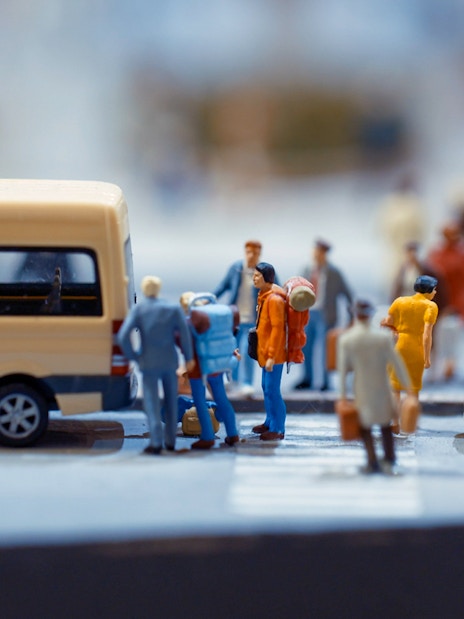 Miniature figures near vehicles at Hzero Miniature Railway Enterprise.