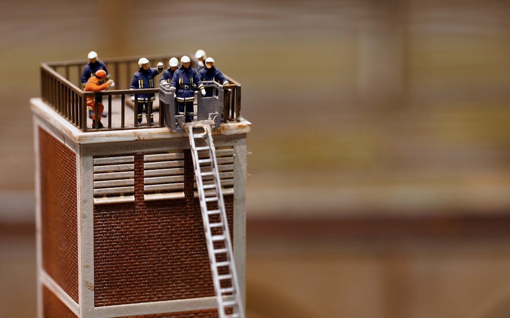 Miniature figures on a rooftop at Hzero: The Miniature Railway Enterprise.