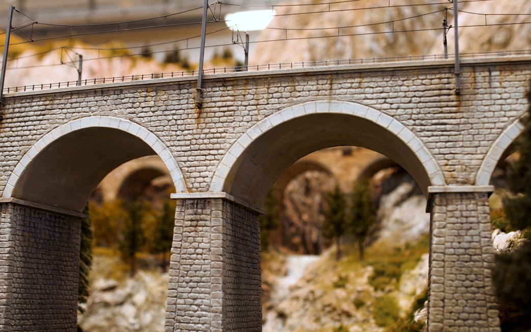Miniature stone railway bridge at Hzero: The Miniature Railway Enterprise.
