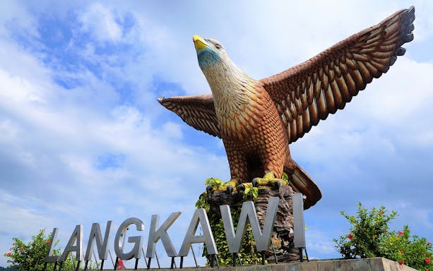 Eagle Square statue in Langkawi, Malaysia, with large eagle sculpture.