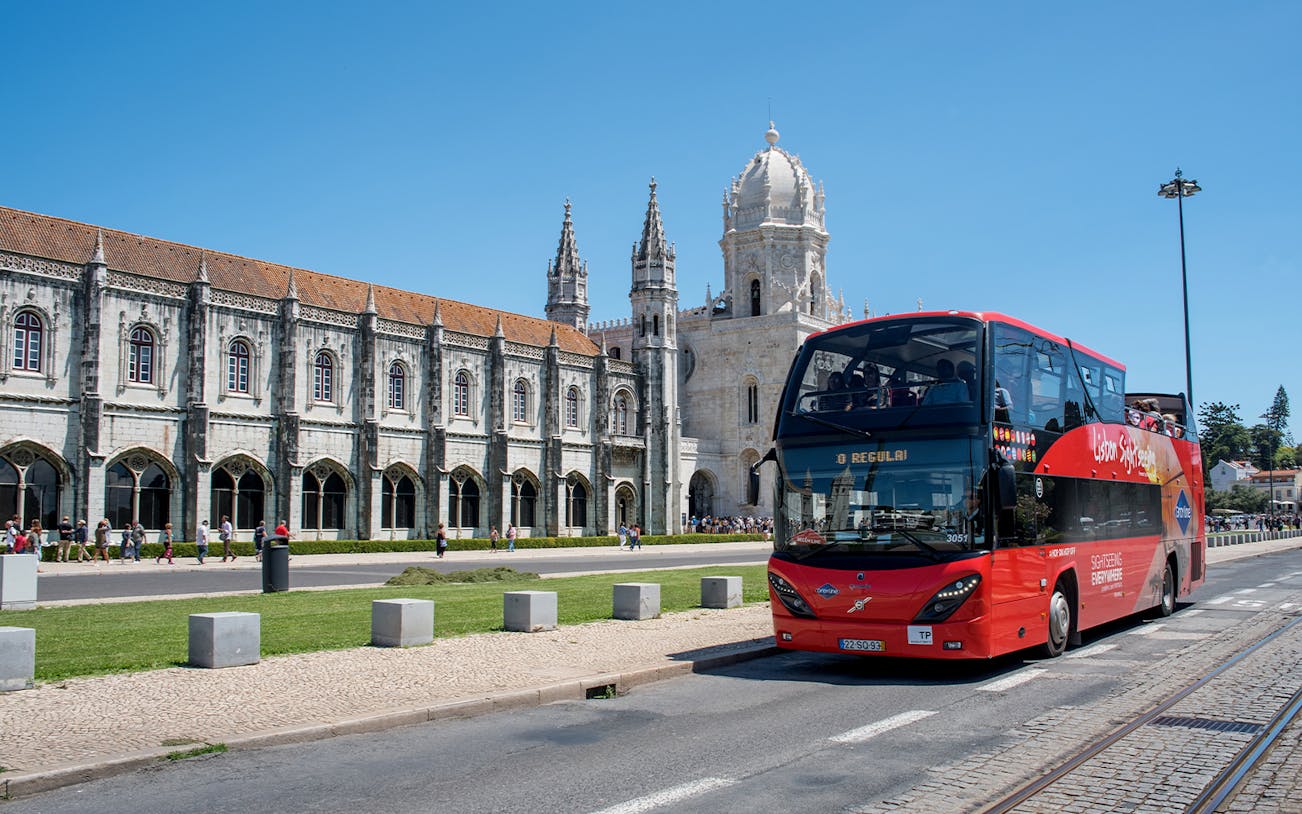 Lisbon hop-on hop-off bus near Jerónimos Monastery.