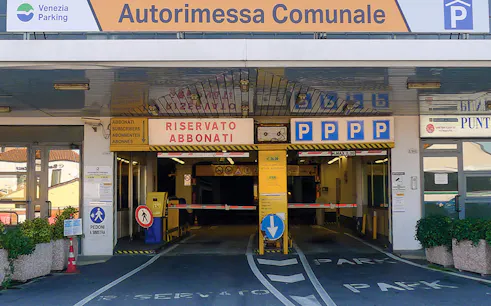Piazzale Roma parking entrance in Venice with reserved subscriber section.