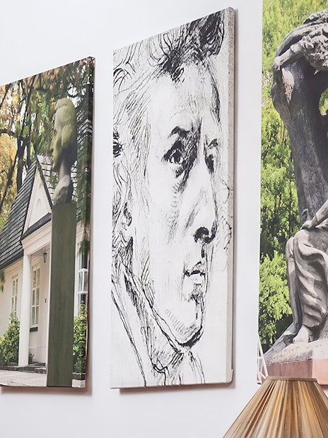 Wall art featuring Chopin's portrait and related images for Evening Chopin Piano Concert.