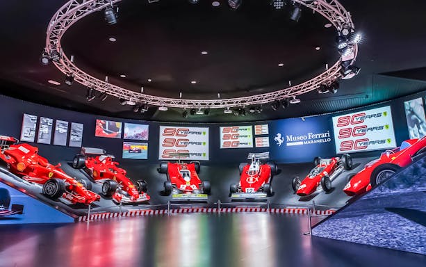 Ferrari race cars displayed at Museo Ferrari Maranello, Italy.