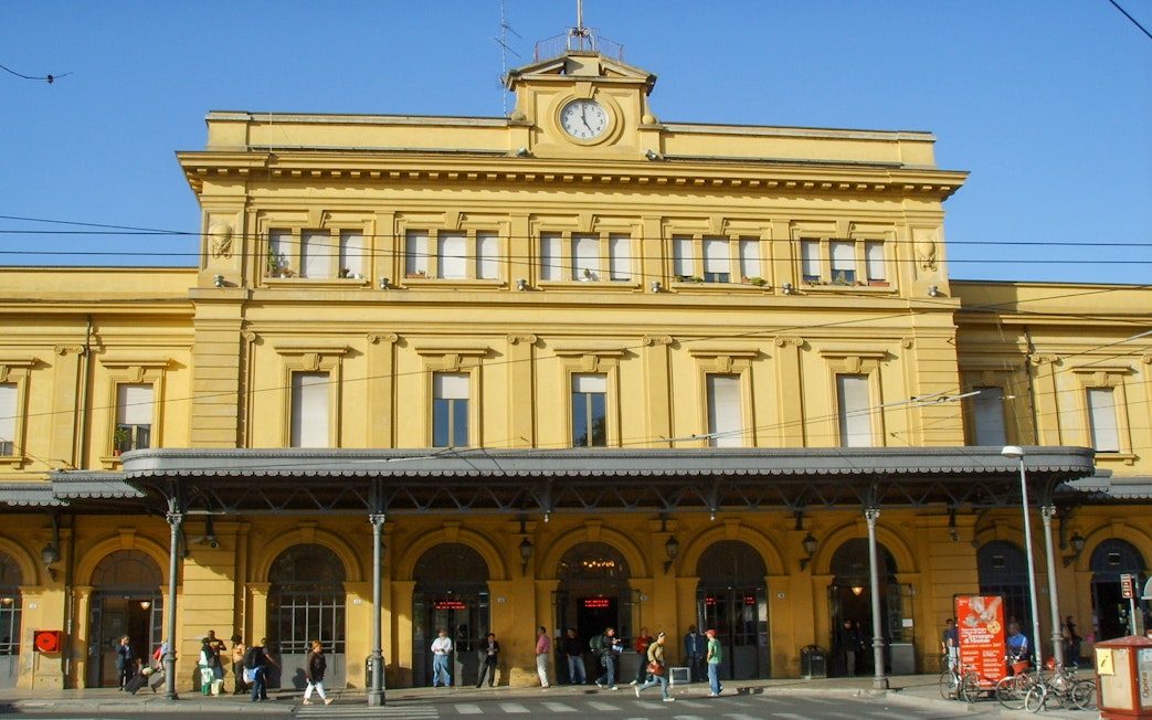 Modena Station facade, starting point for bus transfers to Ferrari Museum Maranello.