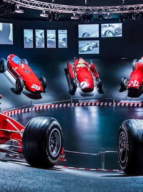 Ferrari race cars displayed at the Ferrari Museum Maranello.