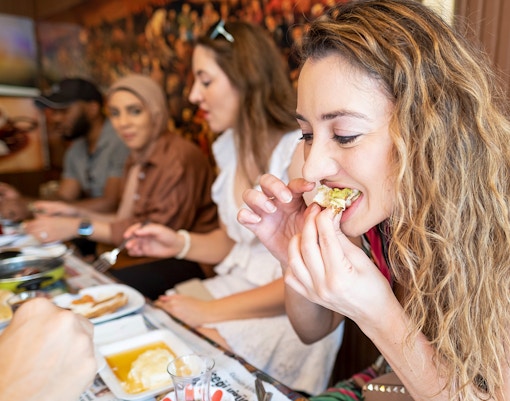 Istanbul street food vendors with diverse dishes on Taste of Two Continents Food Tour.