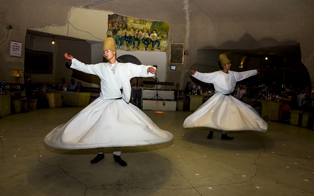Whirling Dervishes performing in a Cappadocia venue.