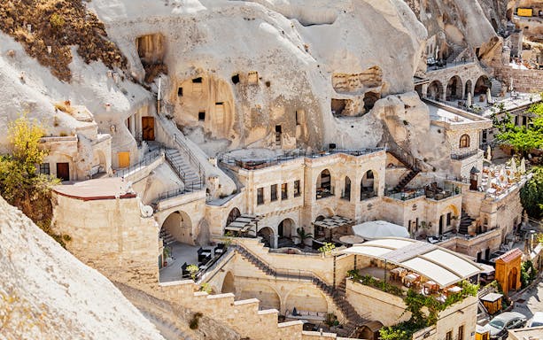 Cappadocia cave dwellings and terraces on the Hop-On Hop-Off Bus Tour.